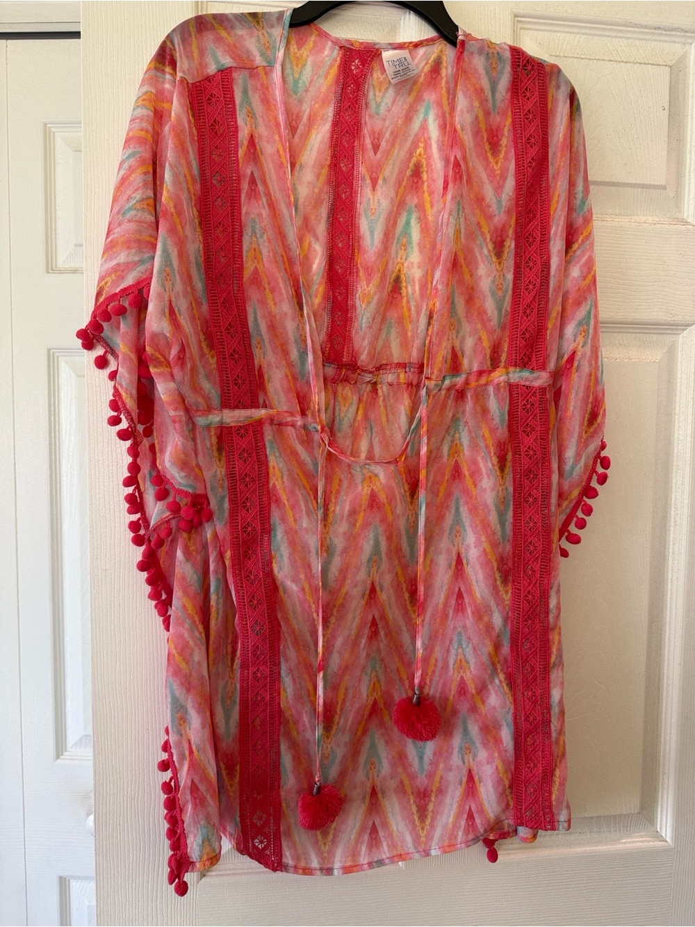 Time and Tru Sheer Chevron Print Swim Beach Cover-Up Crochet Trim -OS